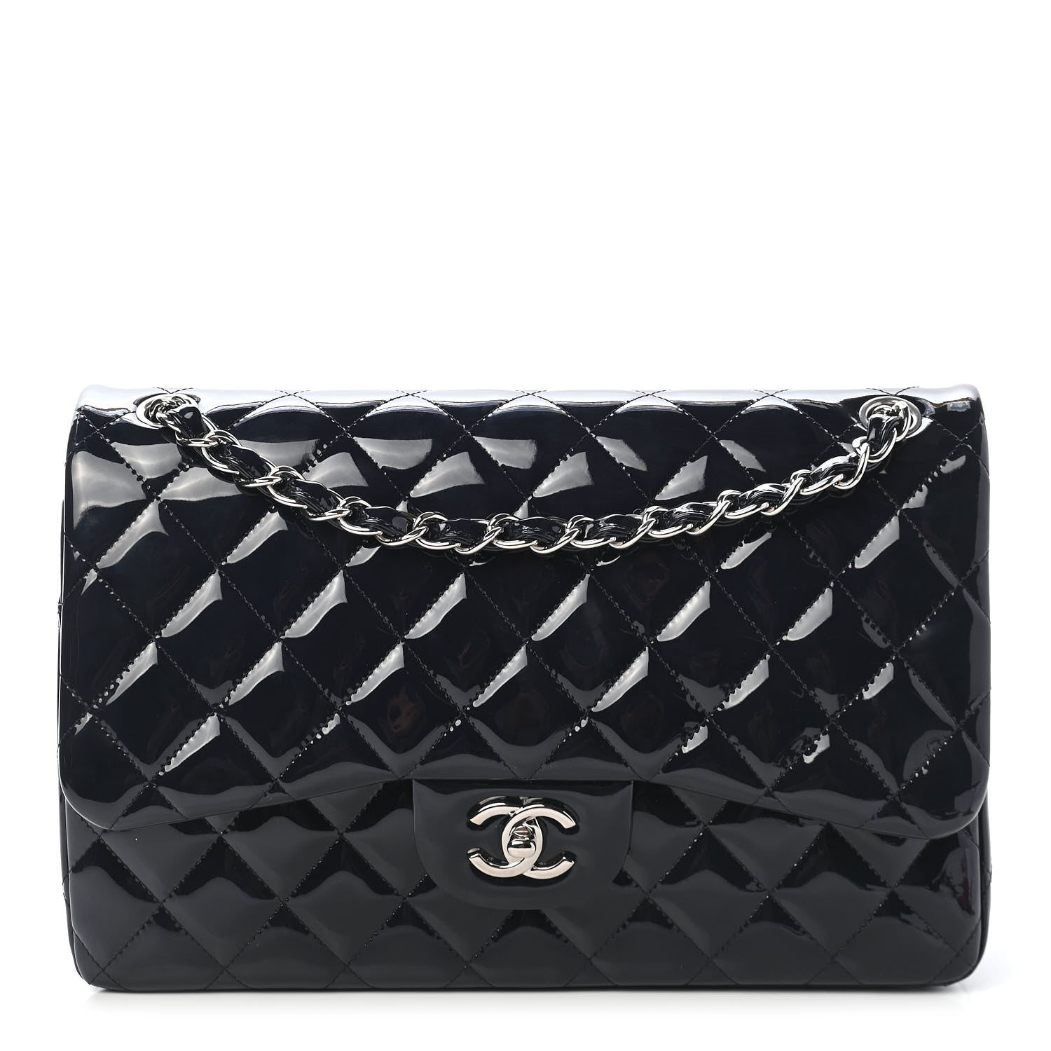 Chanel Patent Quilted Jumbo Double Flap Navy 1 of 9