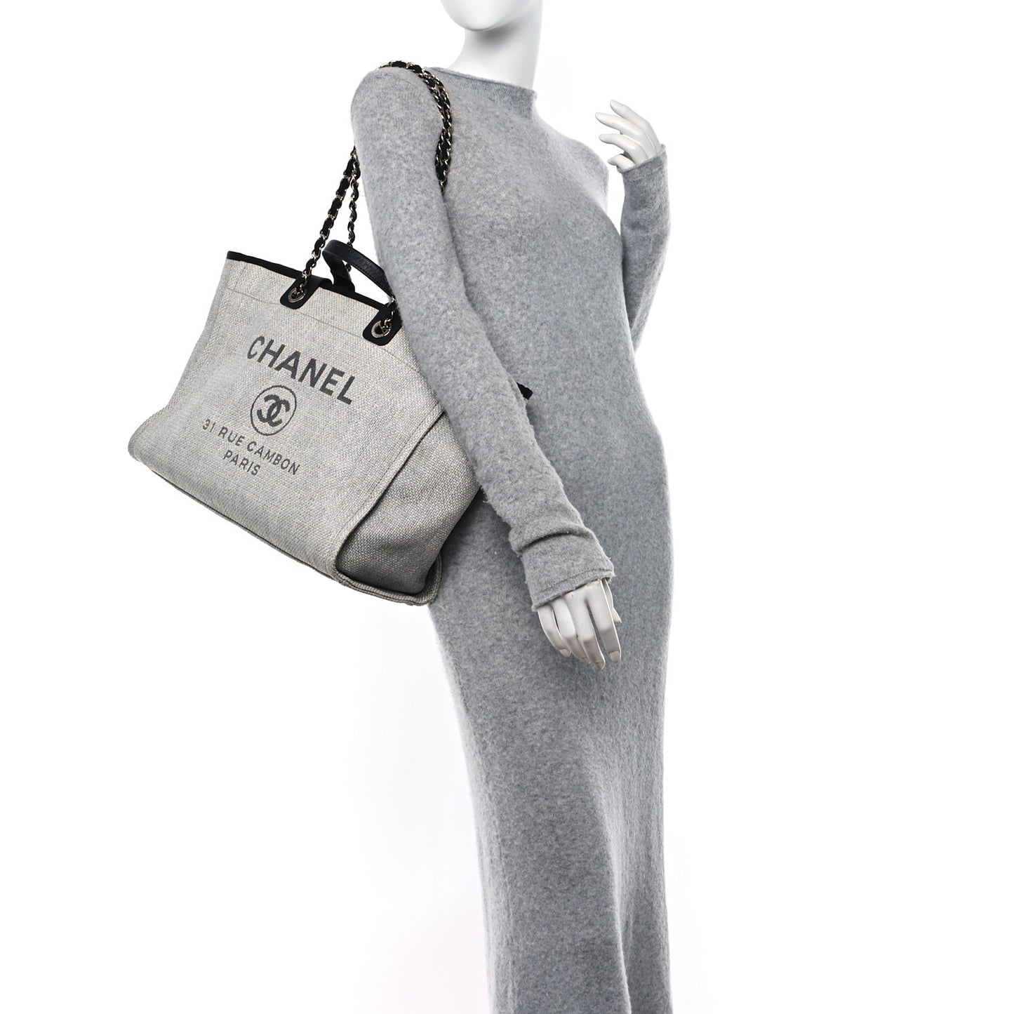 Woven Straw Raffia Medium Deauville Tote Grey