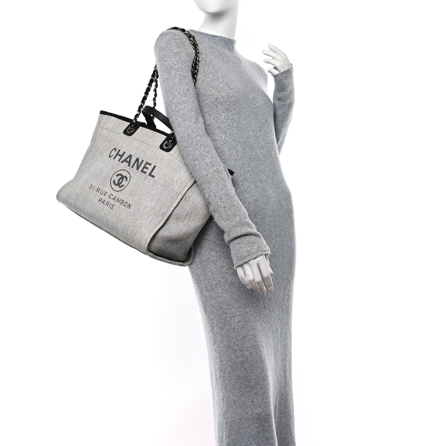 Chanel Woven Straw Raffia Medium Deauville Tote Grey 2 of 10