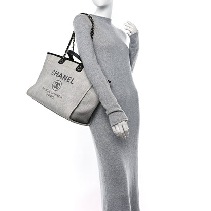 Chanel Woven Straw Raffia Medium Deauville Tote Grey 2 of 10