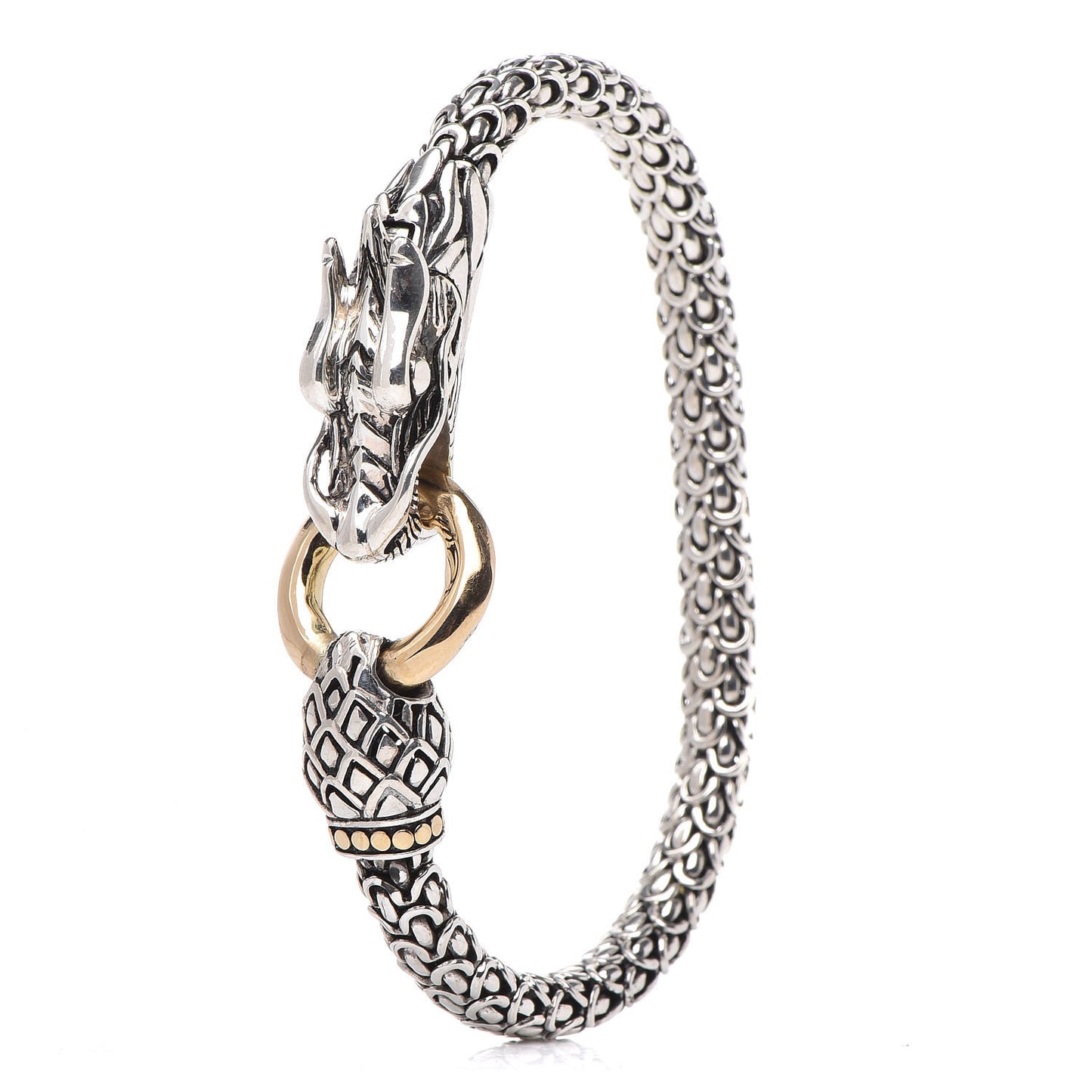 Sterling Silver 18K Yellow Gold 6mm Naga Dragon Bracelet