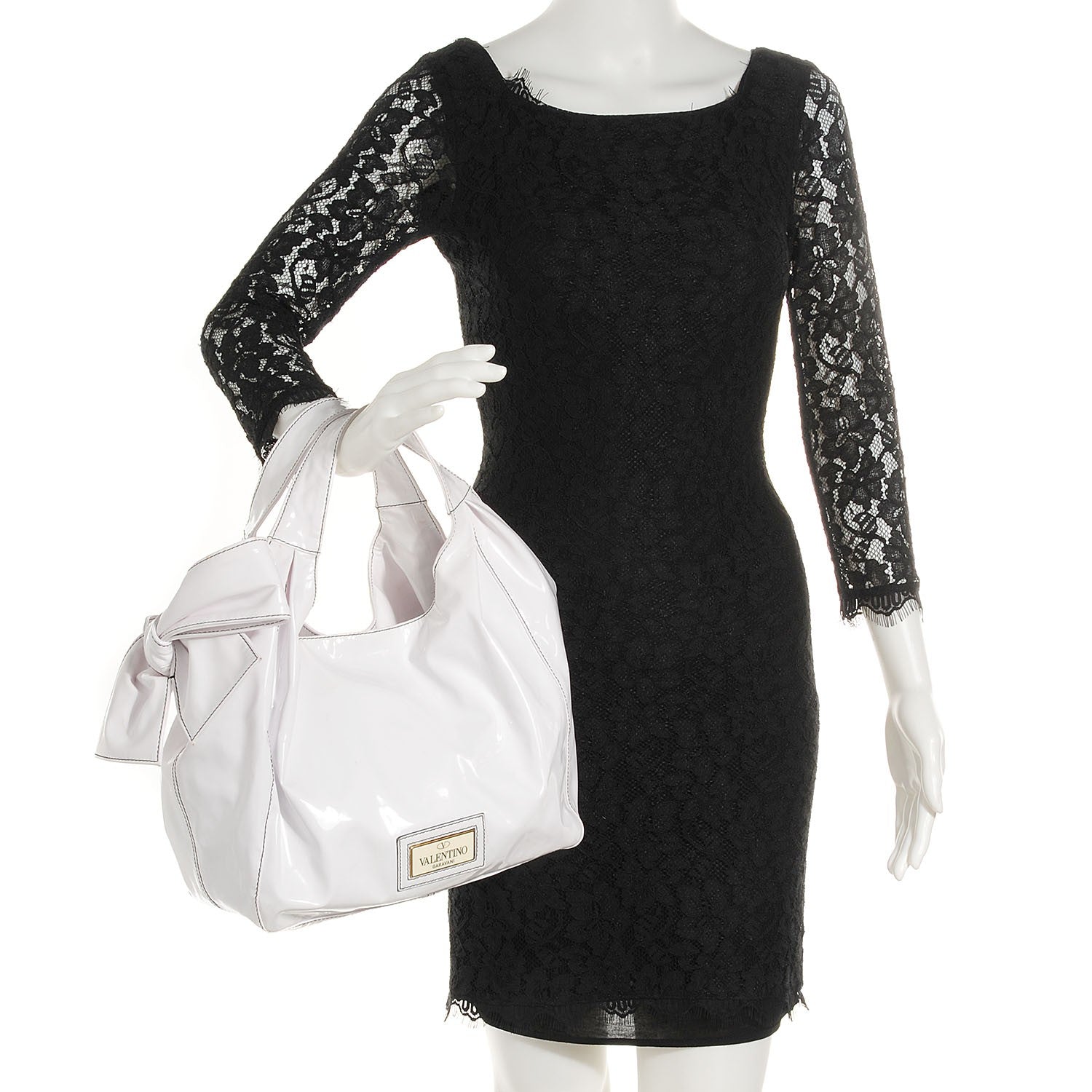 Valentino Garavani Patent Lacca Medium Nuage Bow Hobo White 2 of 7
