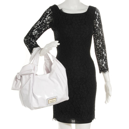 Valentino Garavani Patent Lacca Medium Nuage Bow Hobo White 2 of 7