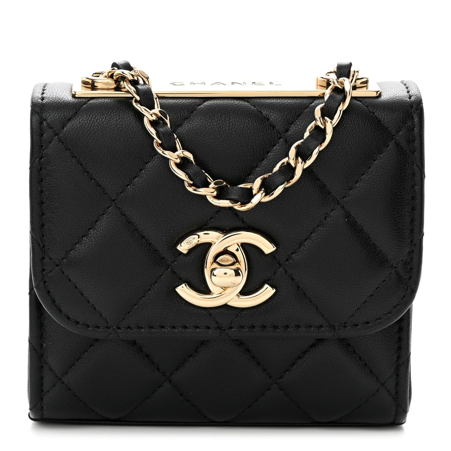Lambskin Quilted Mini Trendy CC Chain Wallet Black