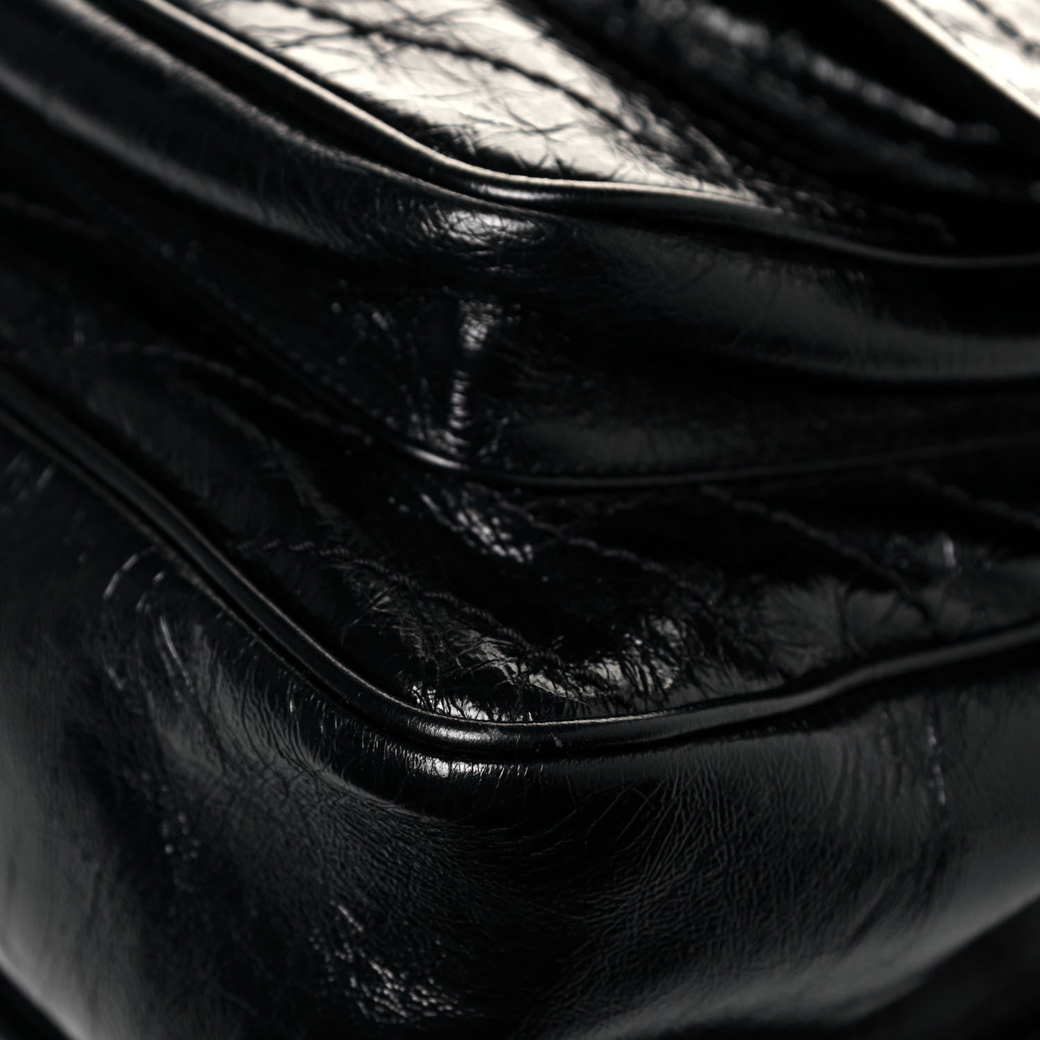 Saint Laurent Crinkled Calfskin Matelasse Monogram Large Niki Chain Satchel Black 10 of 12