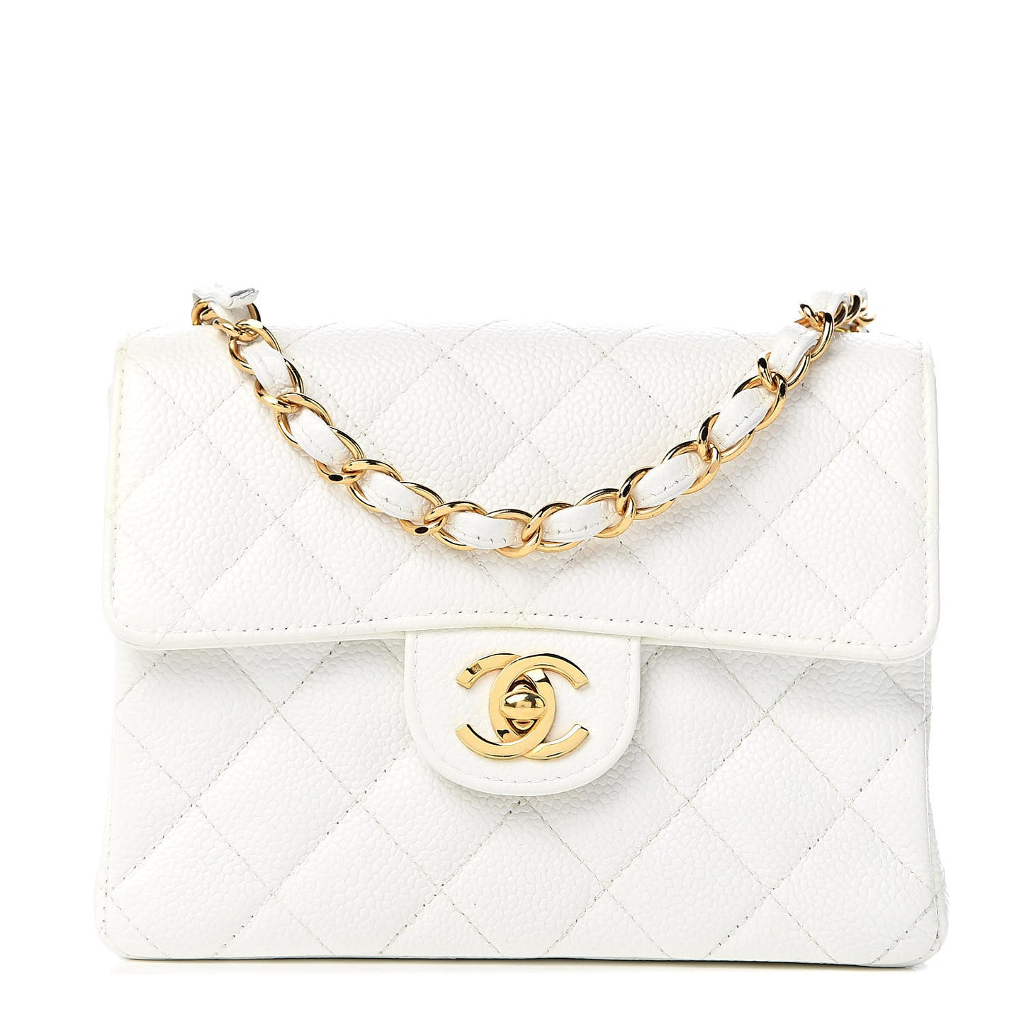 Caviar Quilted Mini Square Flap White