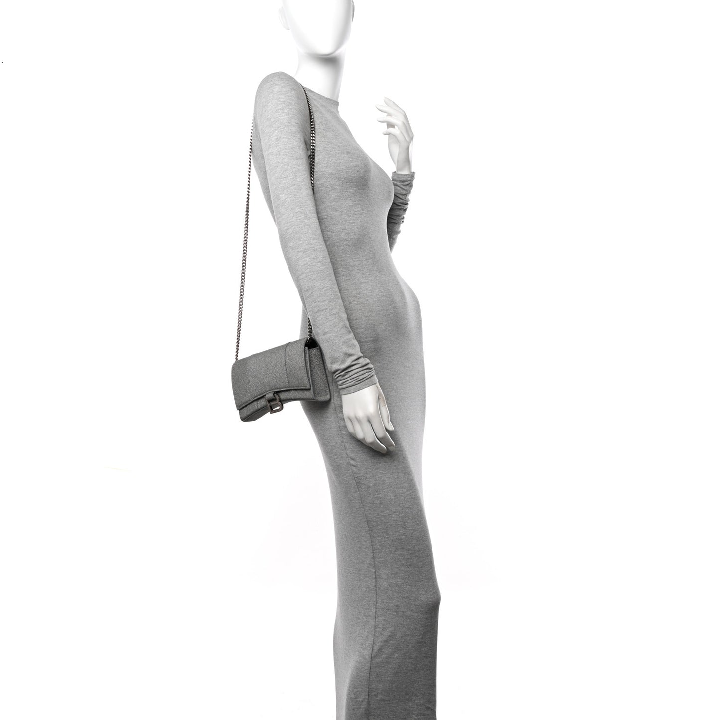 Glitter Fabric Hourglass Chain Bag Grey