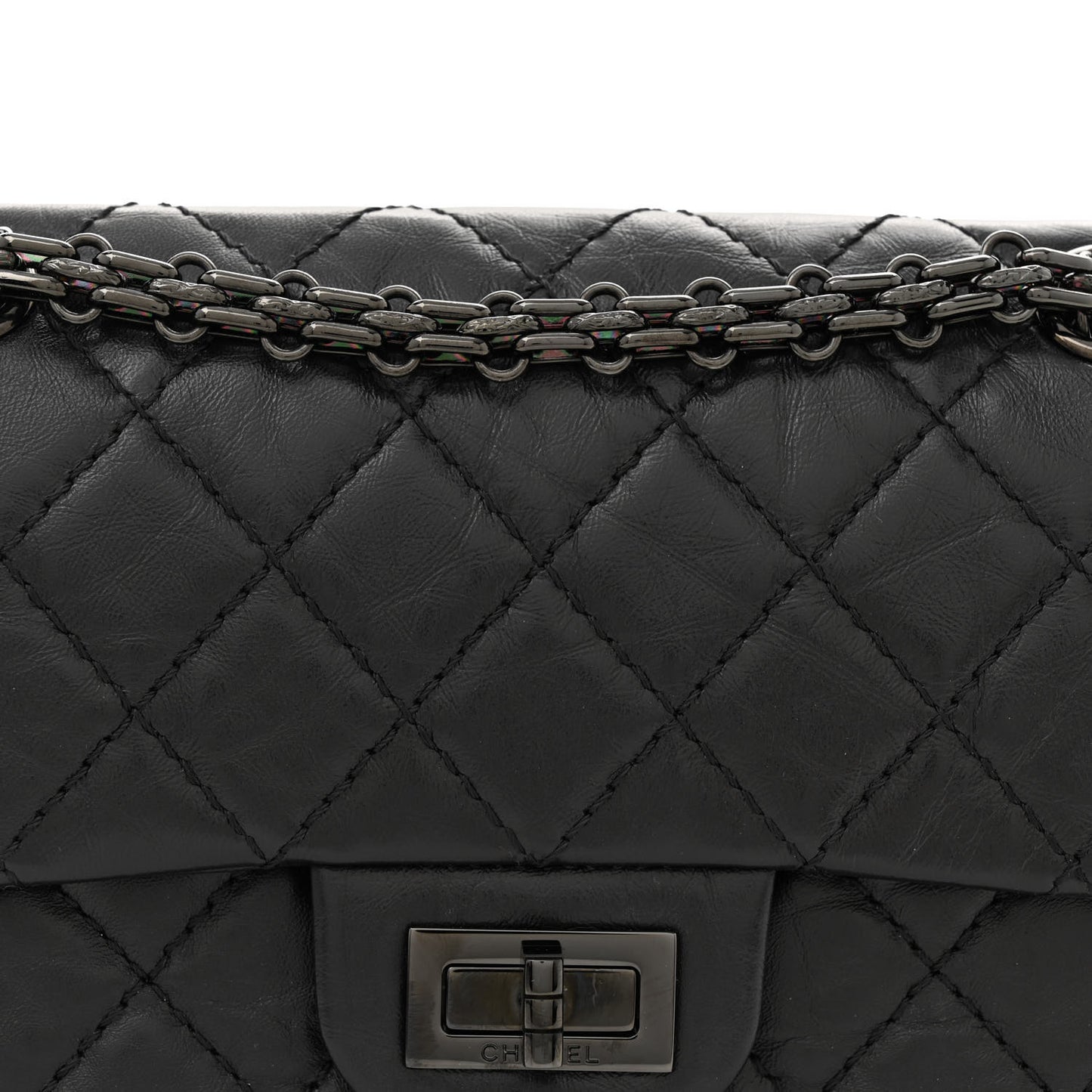 Aged Calfskin Quilted 2.55 Reissue Mini Flap So Black