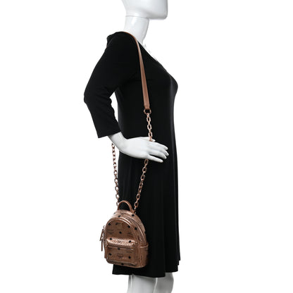 MCM Metallic Visetos Studded X-Mini Bebe Boo Backpack Champagne Gold 2 of 11