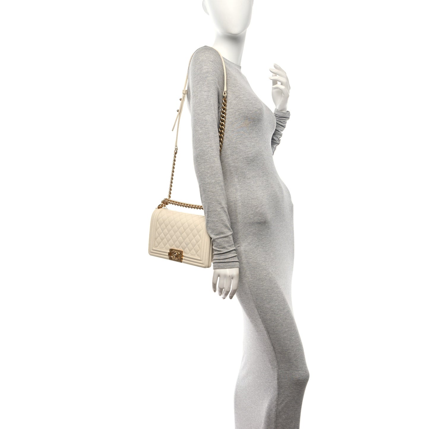 Caviar Quilted Medium Boy Flap White