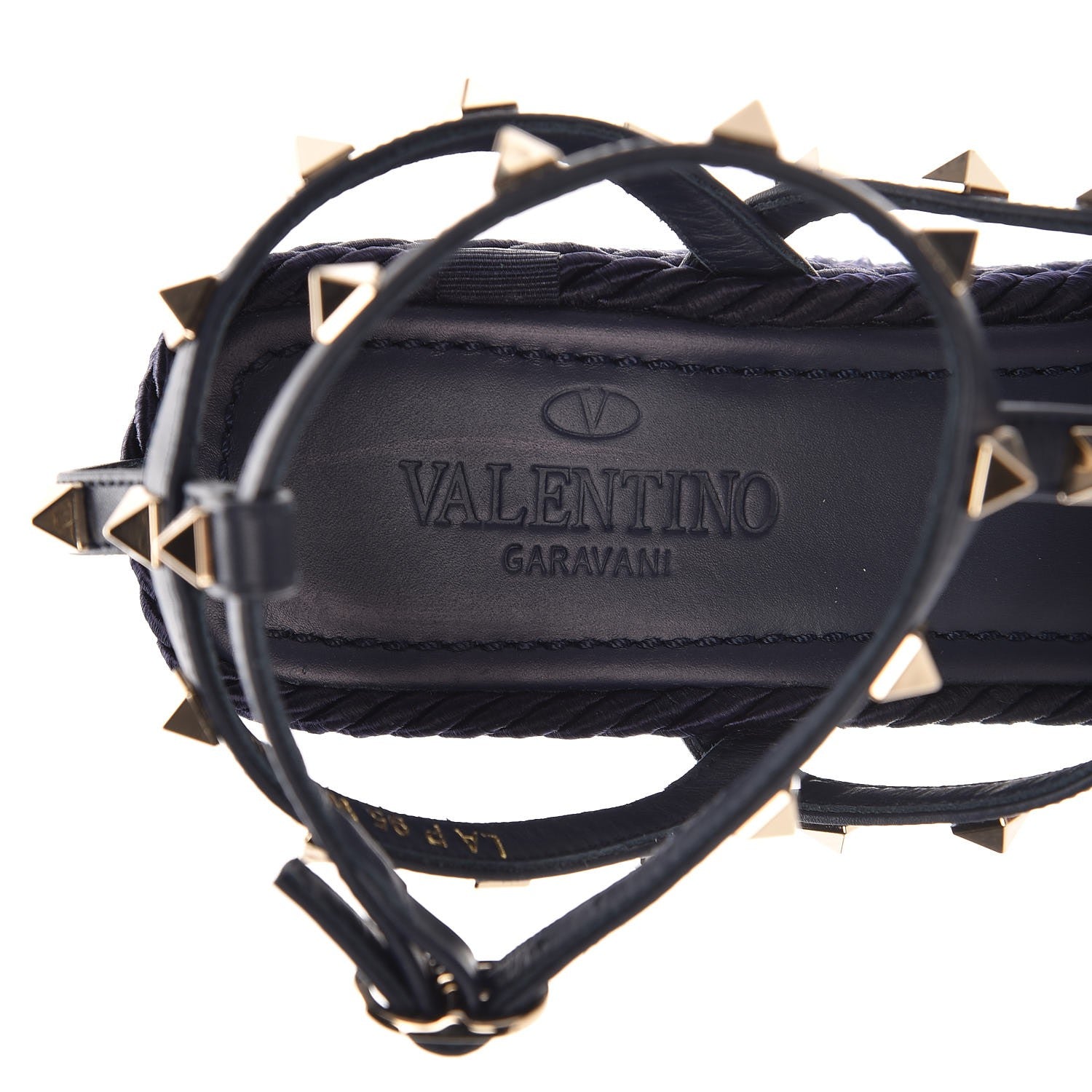 Valentino Garavani Calfskin Rockstud Ankle Strap Torchon Espadrille Caged Wedge Sandals 40 Navy 7 of 8