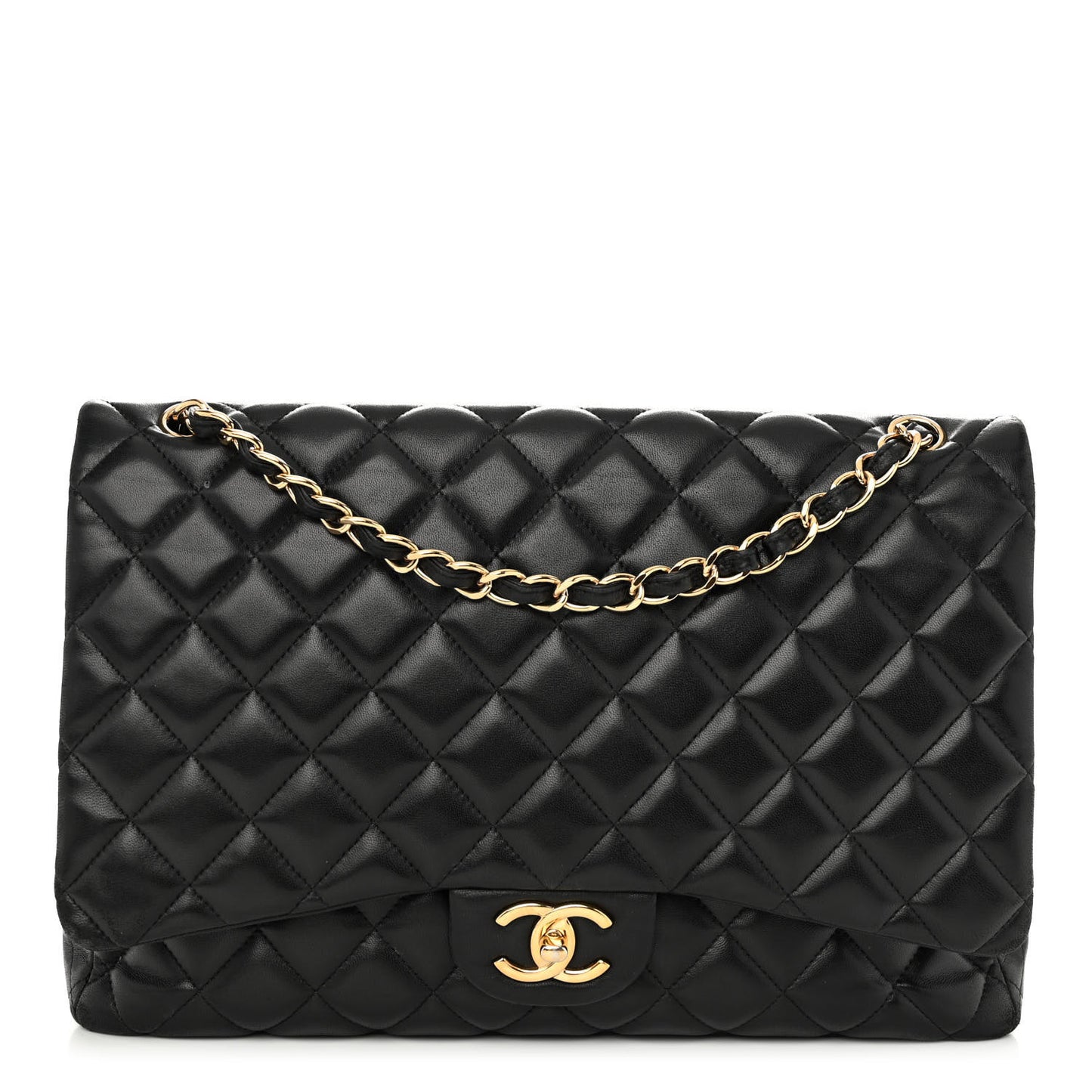 Lambskin Quilted Maxi Double Flap Black