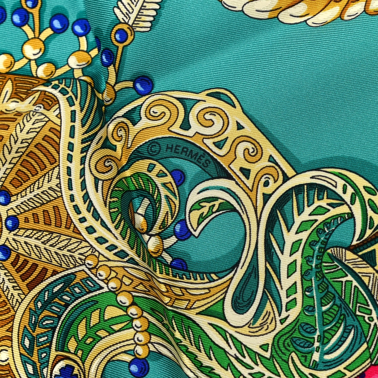 Hermes Silk Zenobie Reine De Palmyre Scarf 90 Vert d'Eau Rose Jaune Vif 6 of 8