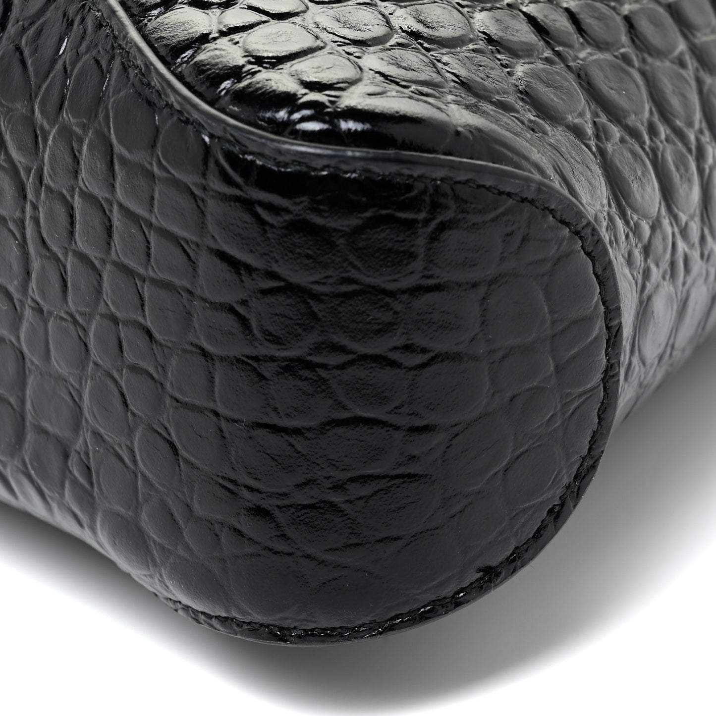 Shiny Super Supple Calfskin Crocodile Embossed Medium XX Flap Bag Black