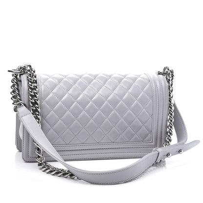Chanel Calfskin Quilted Medium Boy Flap Light Grey 2 of 10