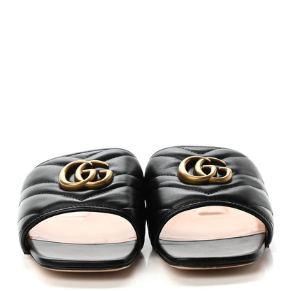 Gucci Nappa Matelasse GG Marmont Flat Slide Sandals 39.5 Black 2 of 9