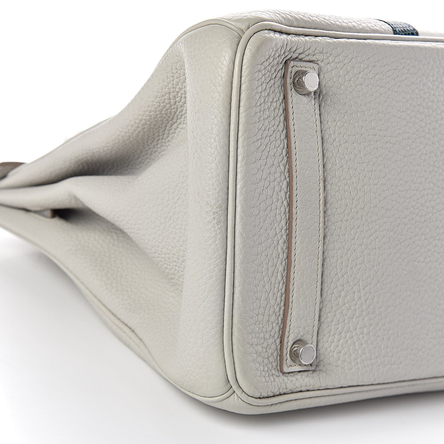 Taurillon Clemence Lizard Club Birkin 35 Gris Perle White Mykonos