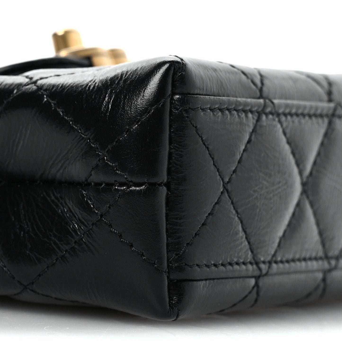 Shiny Aged Calfskin Quilted Mini Nano Kelly Shopper Black