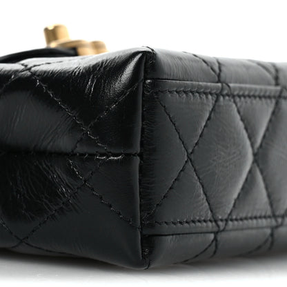 Chanel Shiny Aged Calfskin Quilted Mini Nano Kelly Shopper Black 9 of 11