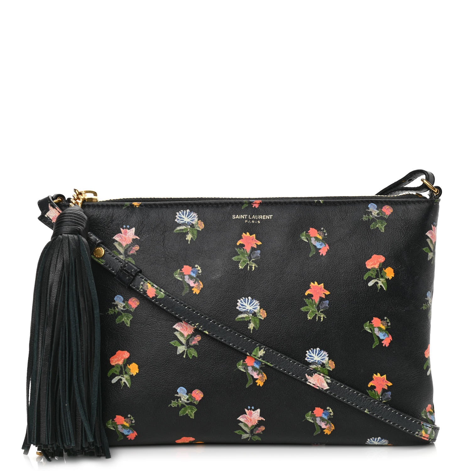 Saint Laurent Calfskin Flower Printed Small Monogram Crossbody Bag Black Multicolor 1 of 16