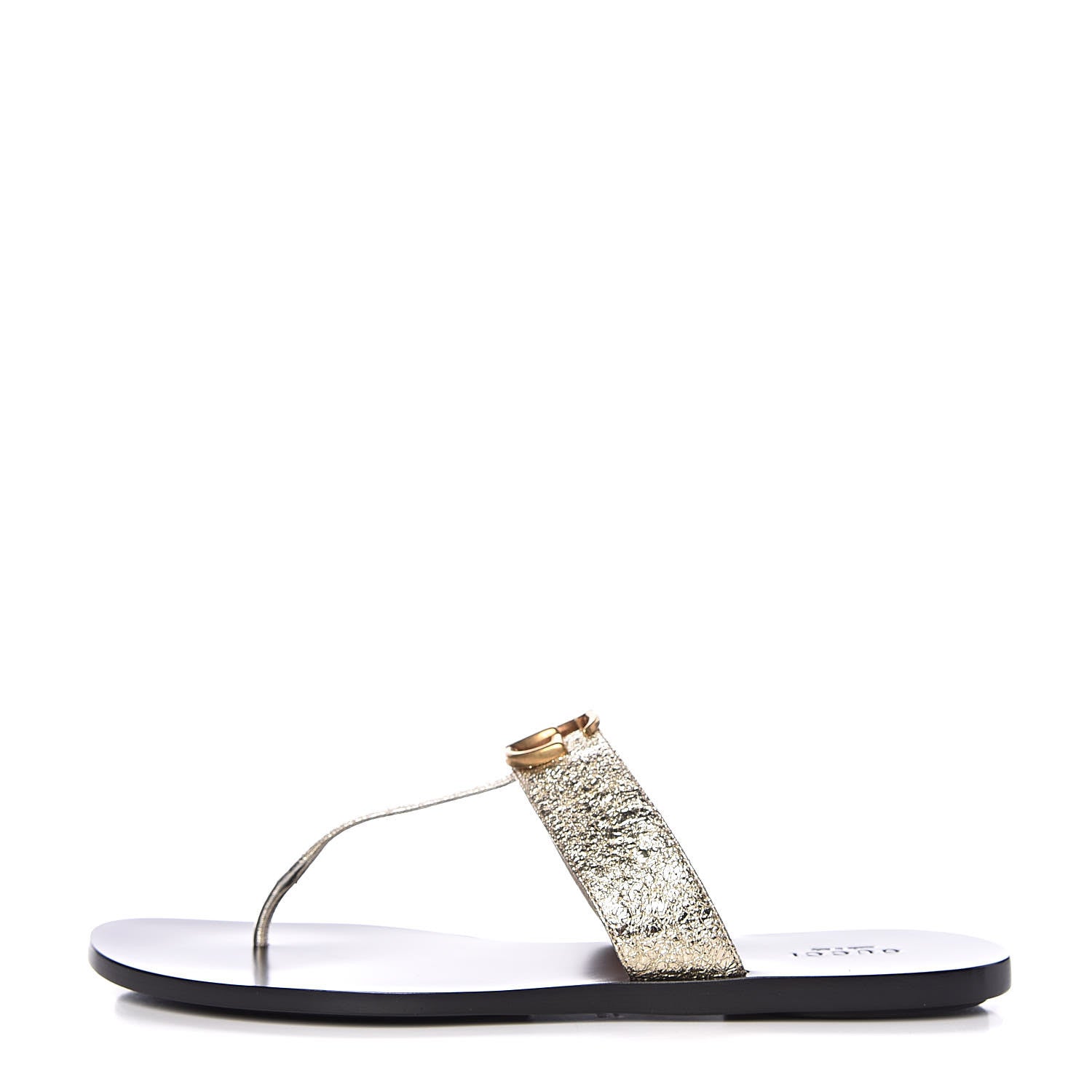 Gucci Metallic Calfskin Double G Thong Sandals 39.5 Platino 1 of 10
