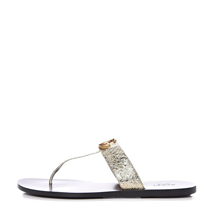 Gucci Metallic Calfskin Double G Thong Sandals 39.5 Platino 1 of 10