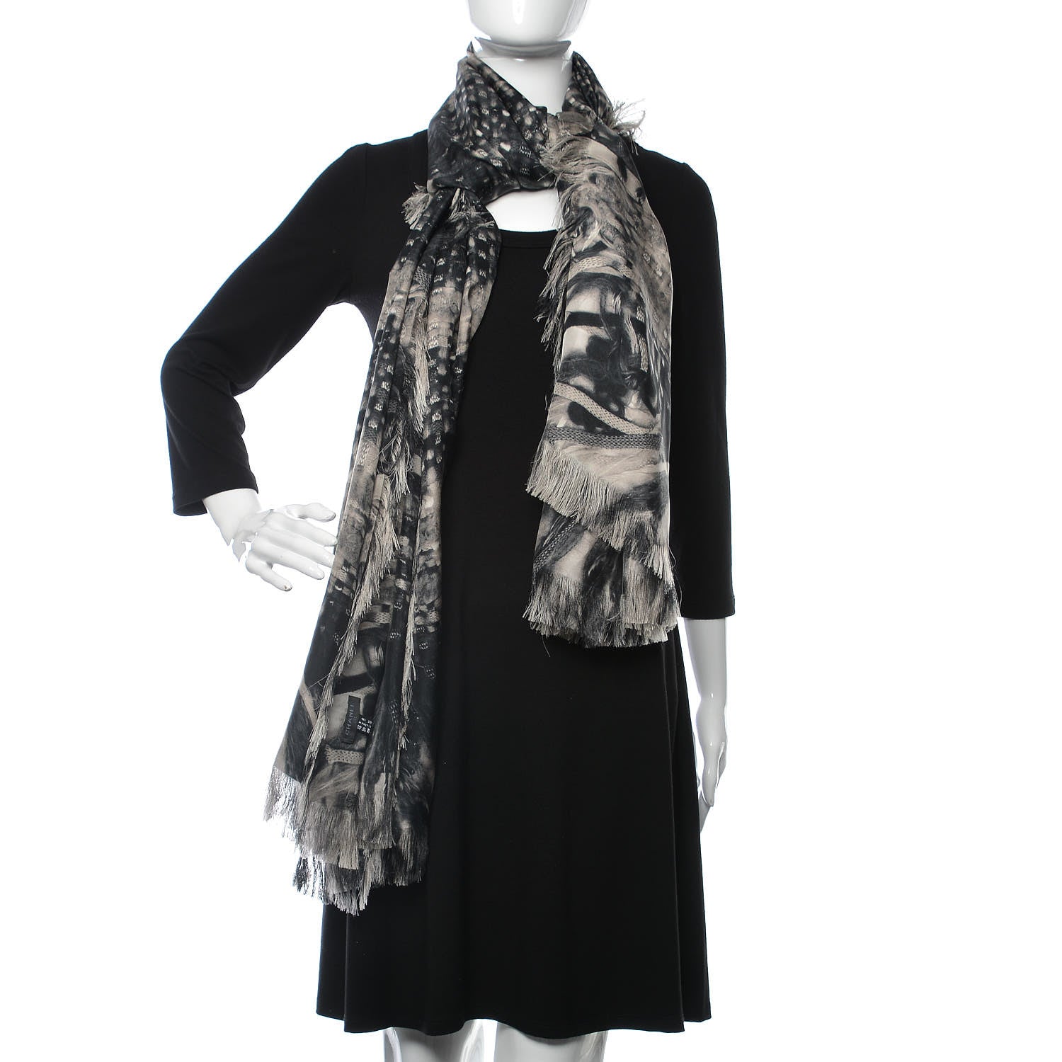 Chanel Silk CC Logo Scarf Black White 2 of 5