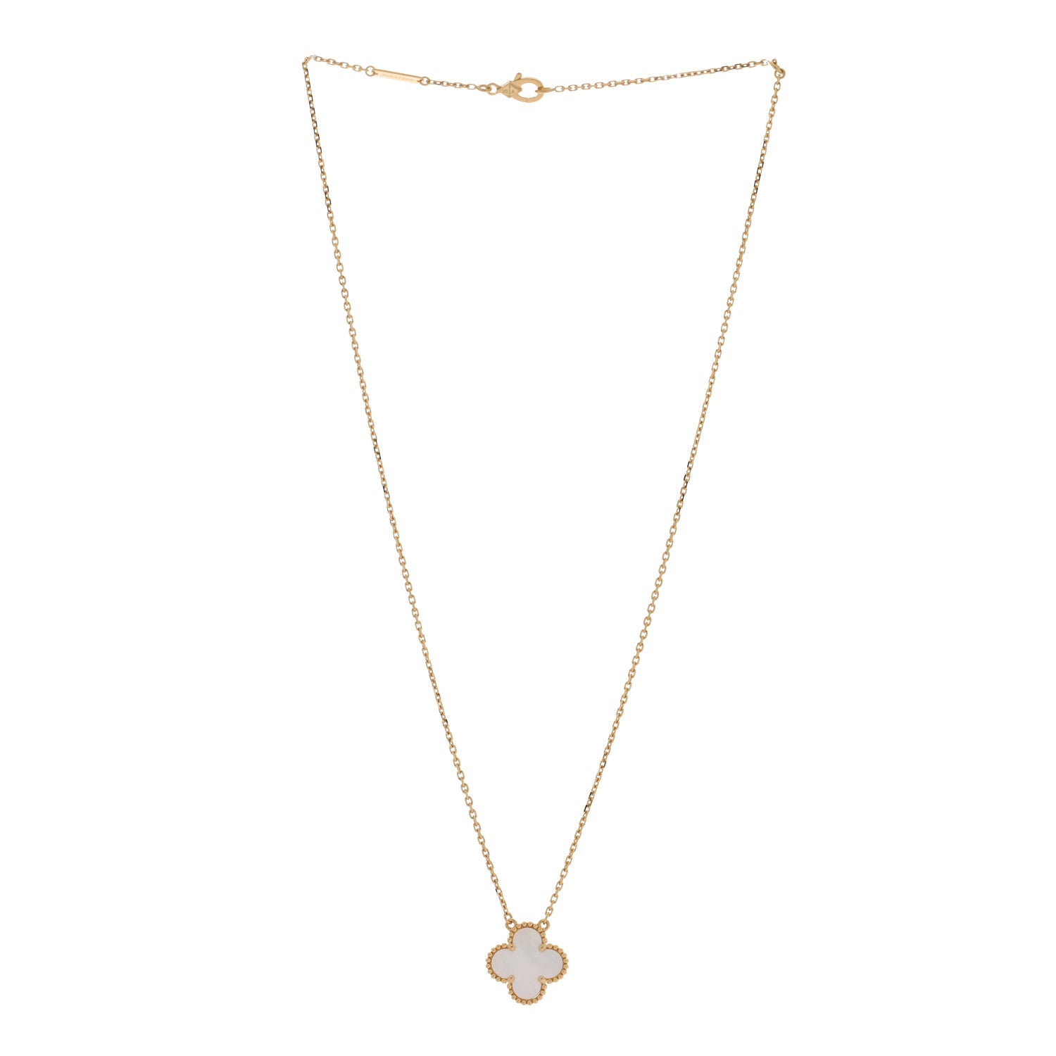 Van Cleef & Arpels 18K Yellow Gold Mother of Pearl Vintage Alhambra Pendant Necklace 2 of 4