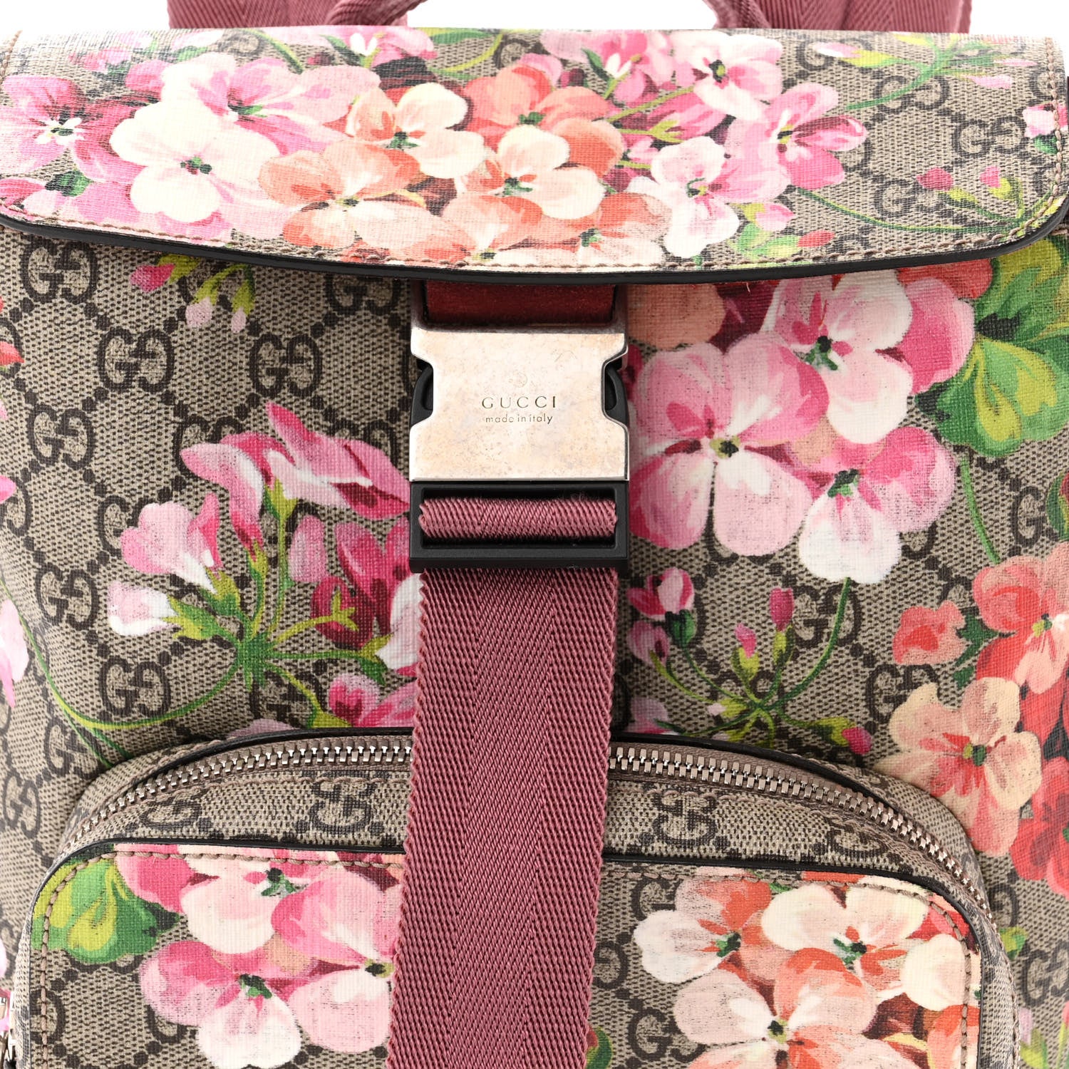 Gucci GG Supreme Monogram Blooms Small Single Buckle Backpack Beige Multicolor Dry Rose 8 of 10