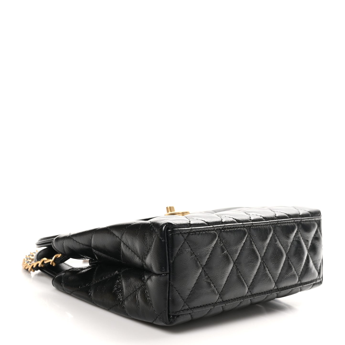 Shiny Aged Calfskin Quilted Nano Kelly Shopper Black