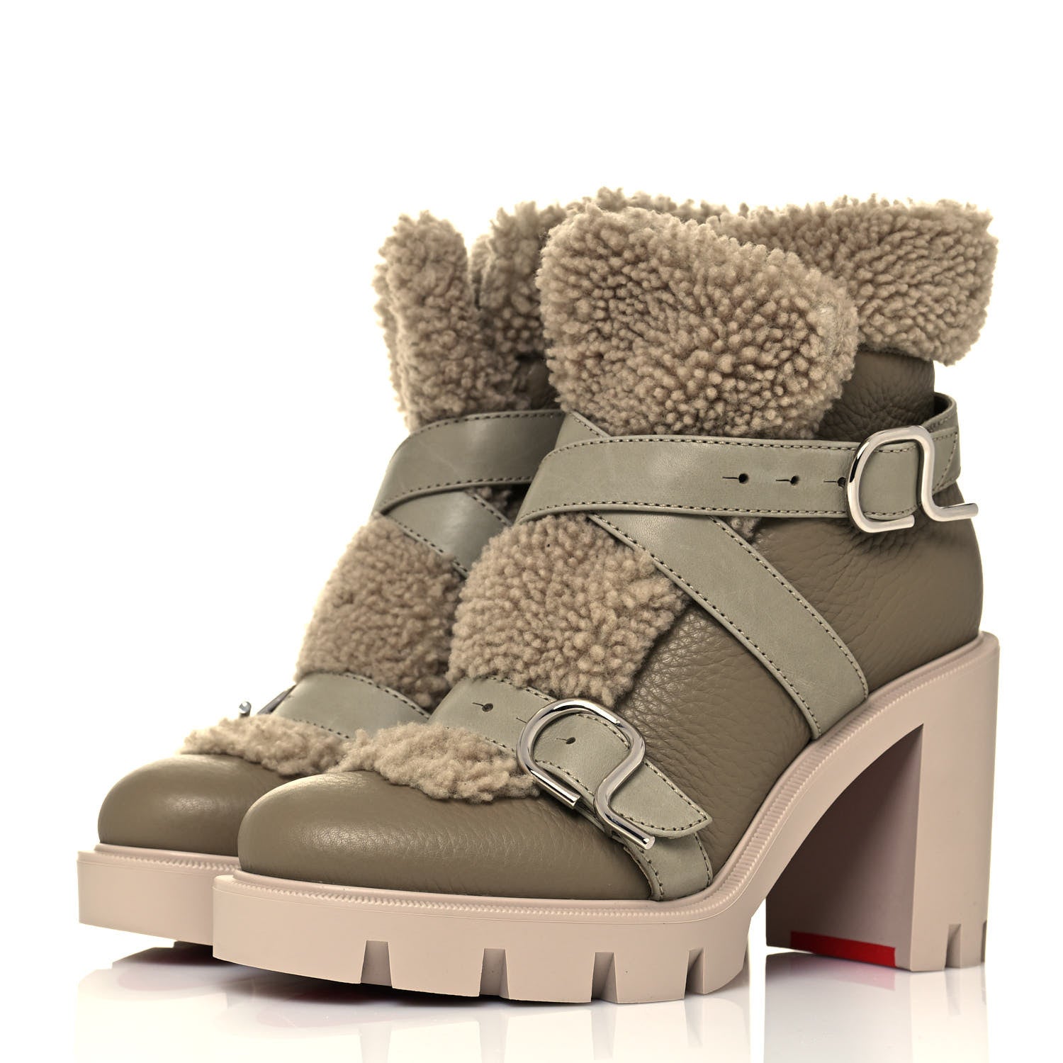 Christian Louboutin Calfskin Shearling Pole Chic 70 Booties 35 Champignon 3 of 7