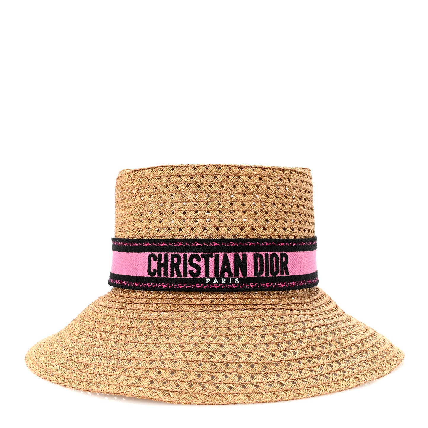 Straw Embroidered D-Bobby Large Brim Hat 58 Fuchsia