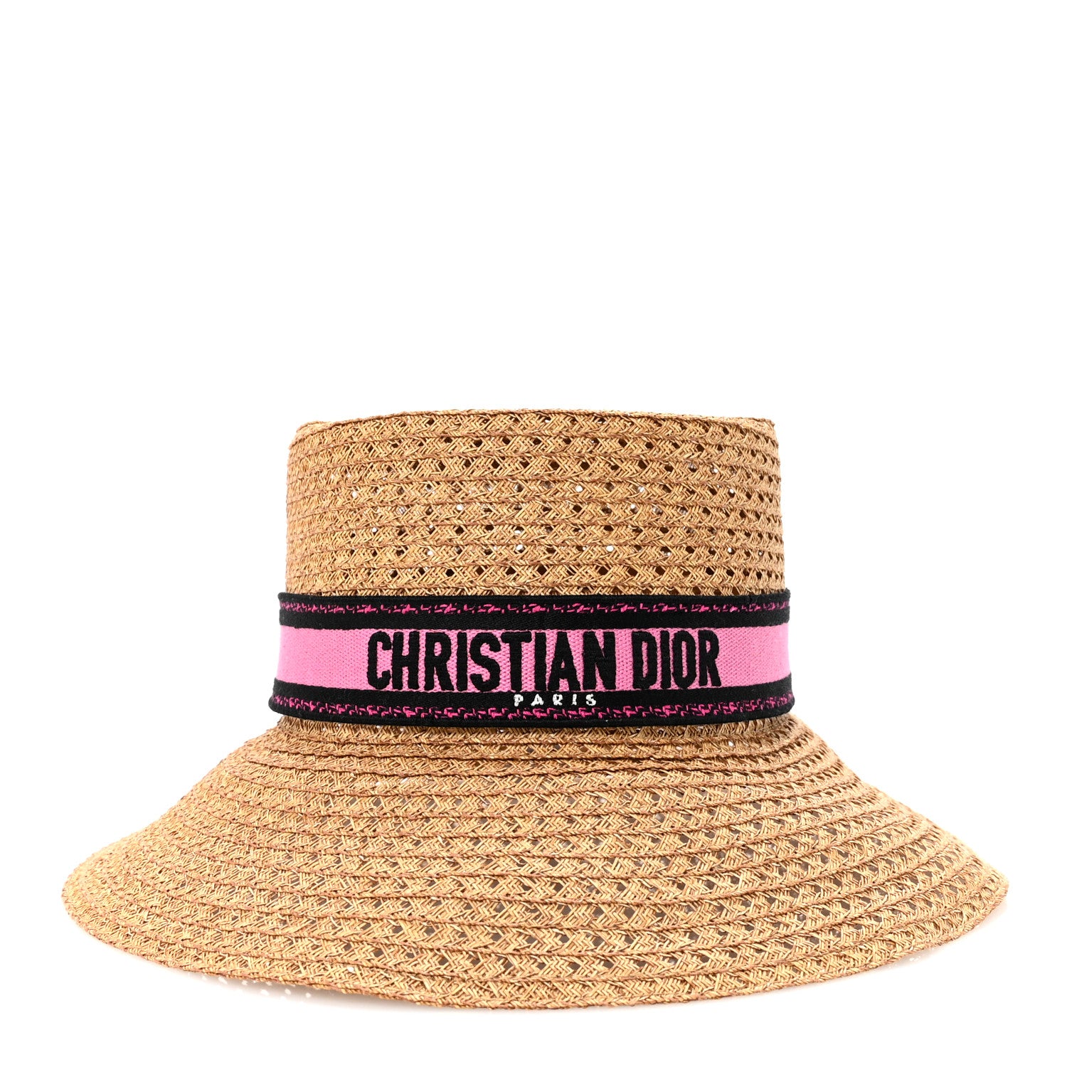 Christian Dior Straw Embroidered D-Bobby Large Brim Hat 58 Fuchsia 3 of 8