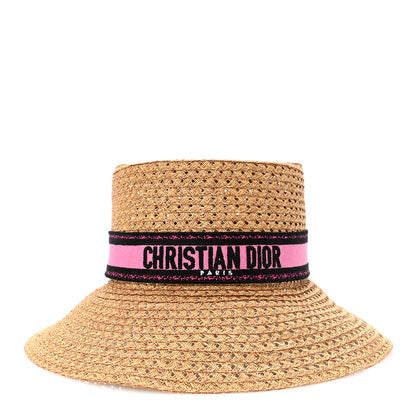Christian Dior Straw Embroidered D-Bobby Large Brim Hat 58 Fuchsia 3 of 8