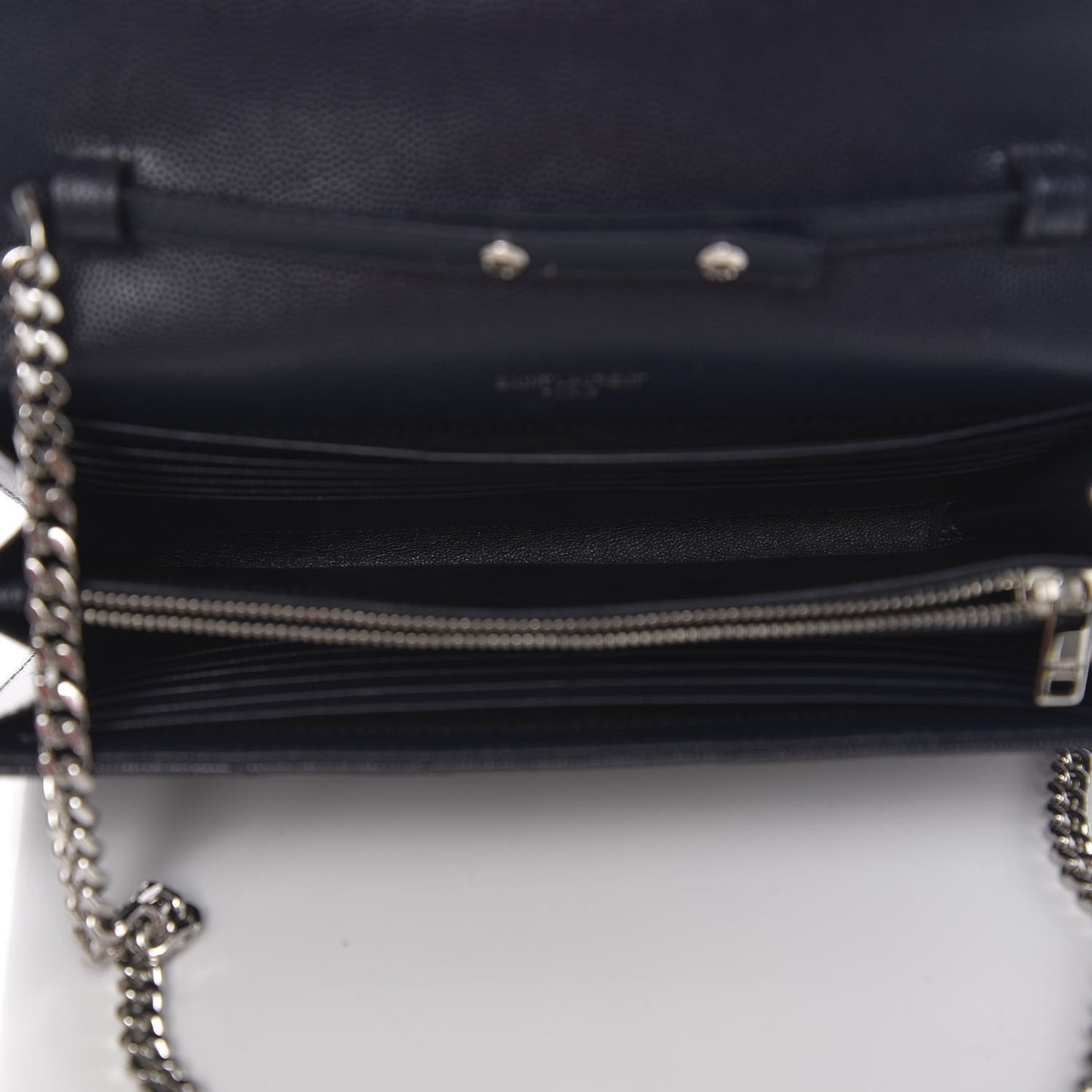Grain De Poudre Matelasse Chevron Monogram Chain Wallet Deep Marine
