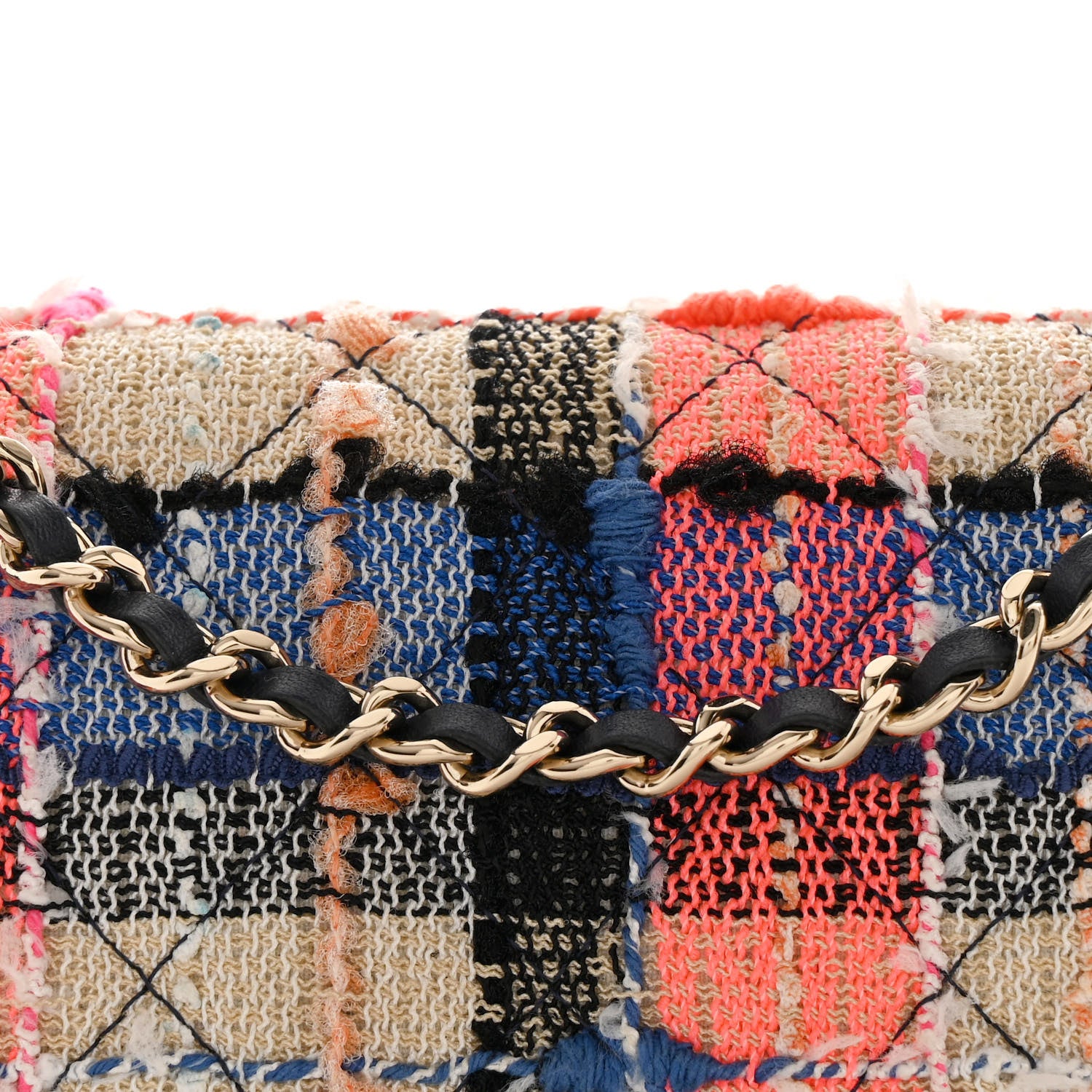 Chanel Tweed Quilted Wallet on Chain WOC Pink Blue Beige 9 of 12