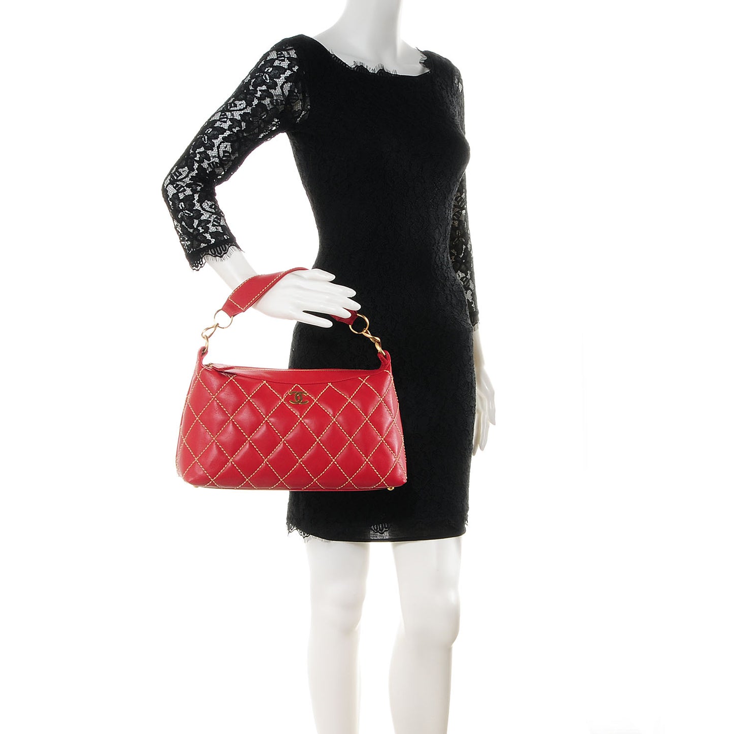 Leather Quilted Surpique Hobo Red