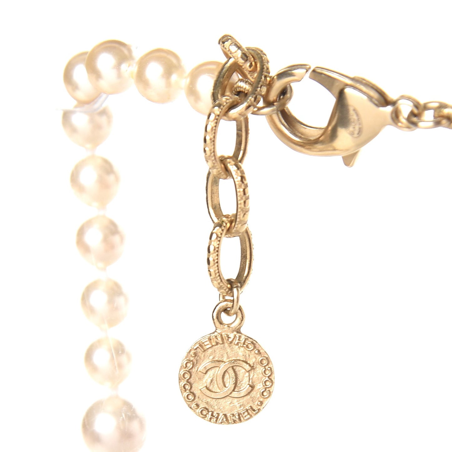 Pearl CC Long Necklace Light Gold