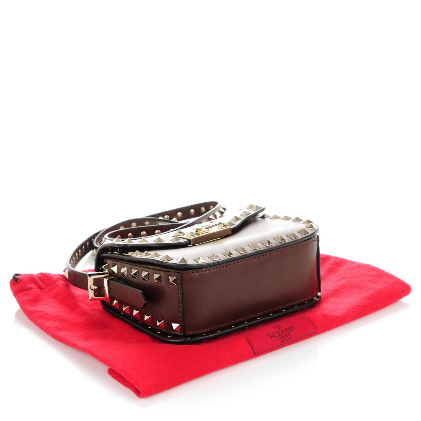 Vitello Small Rockstud Flap Saddle Bag Cacao