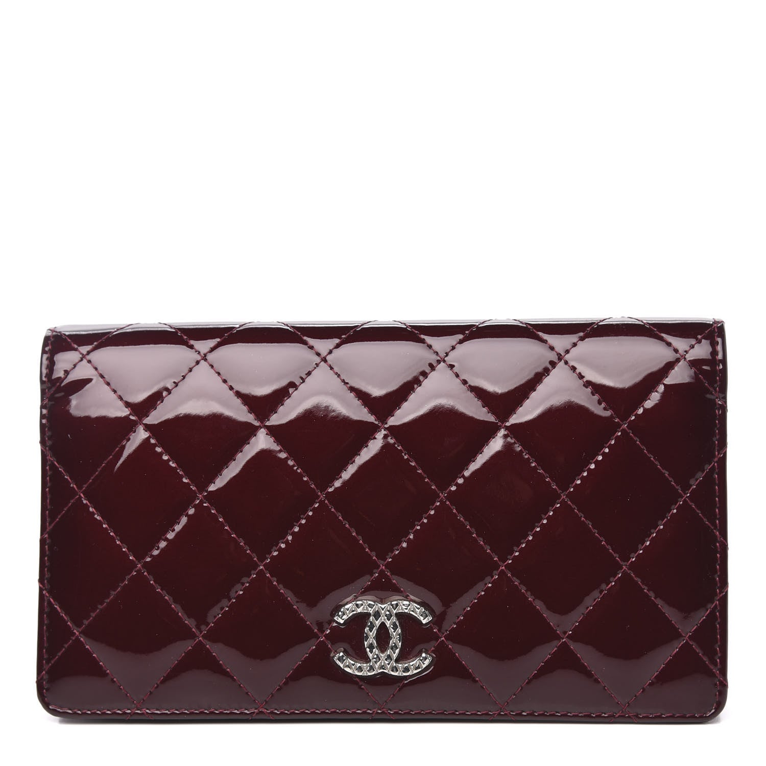Chanel Patent Quilted Brilliant Yen Wallet Burgundy 1 of 10
