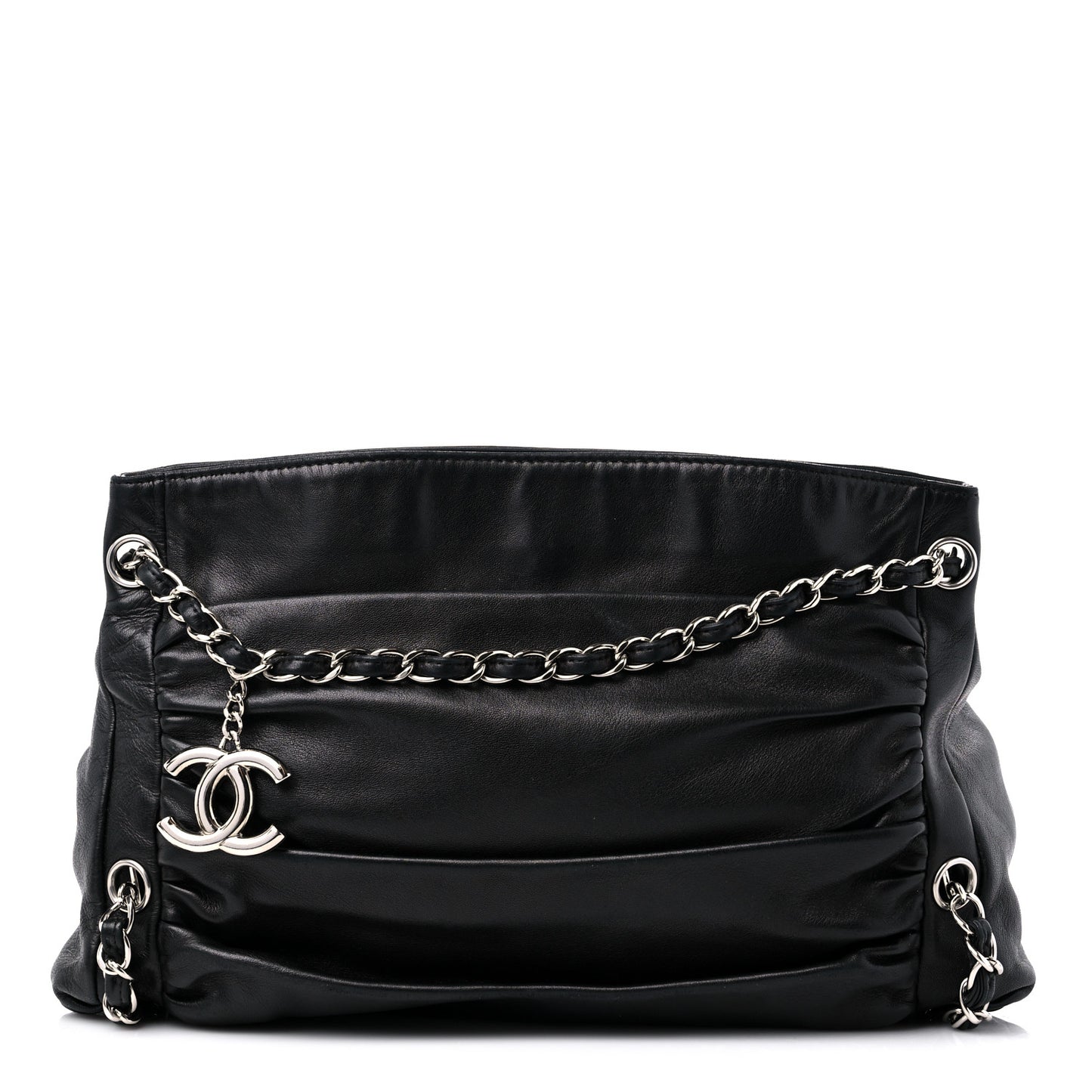 Lambskin Large Sharpei Shoulder Bag Black