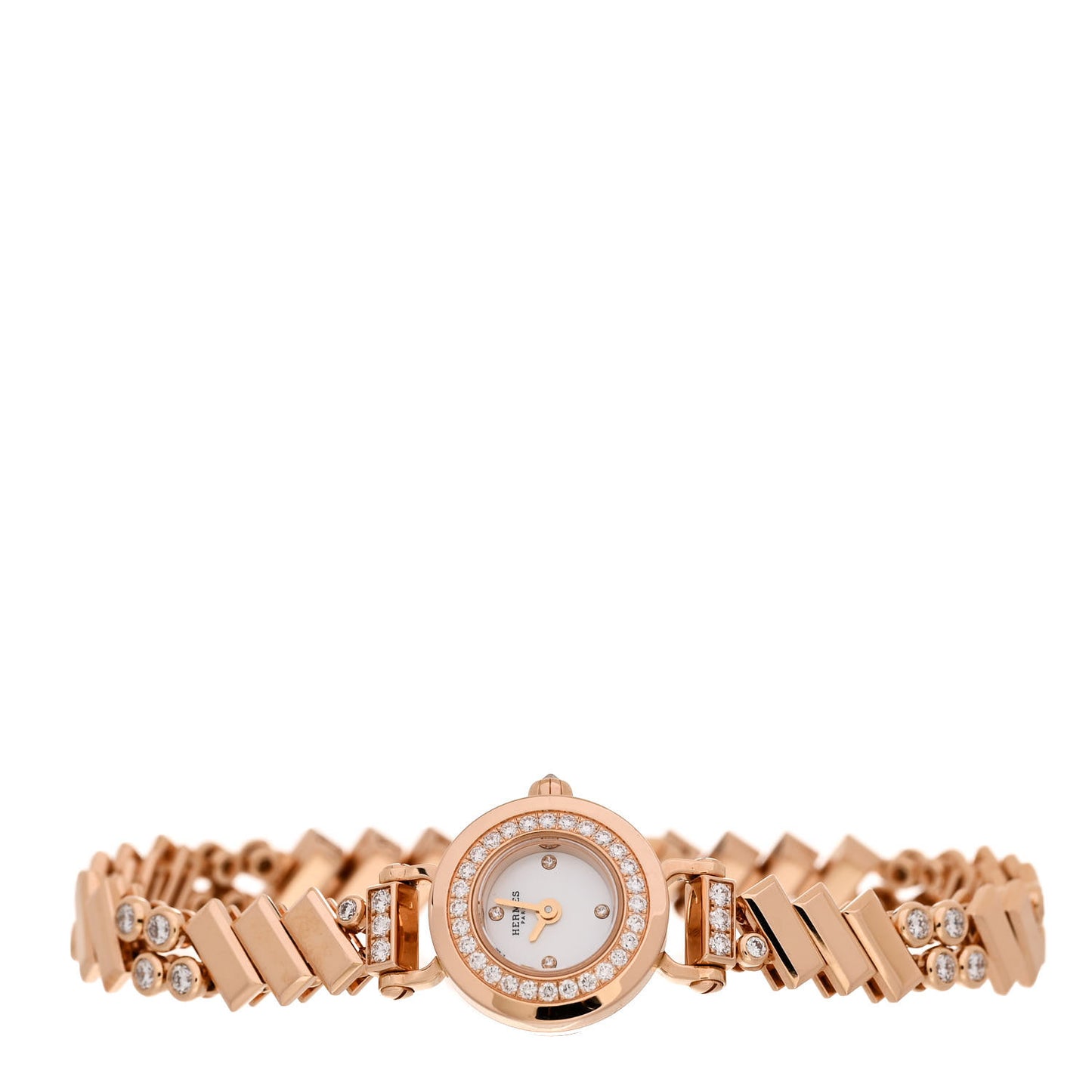 18K Rose Gold Diamond Mother of Pearl 16mm Faubourg Polka Quartz Watch