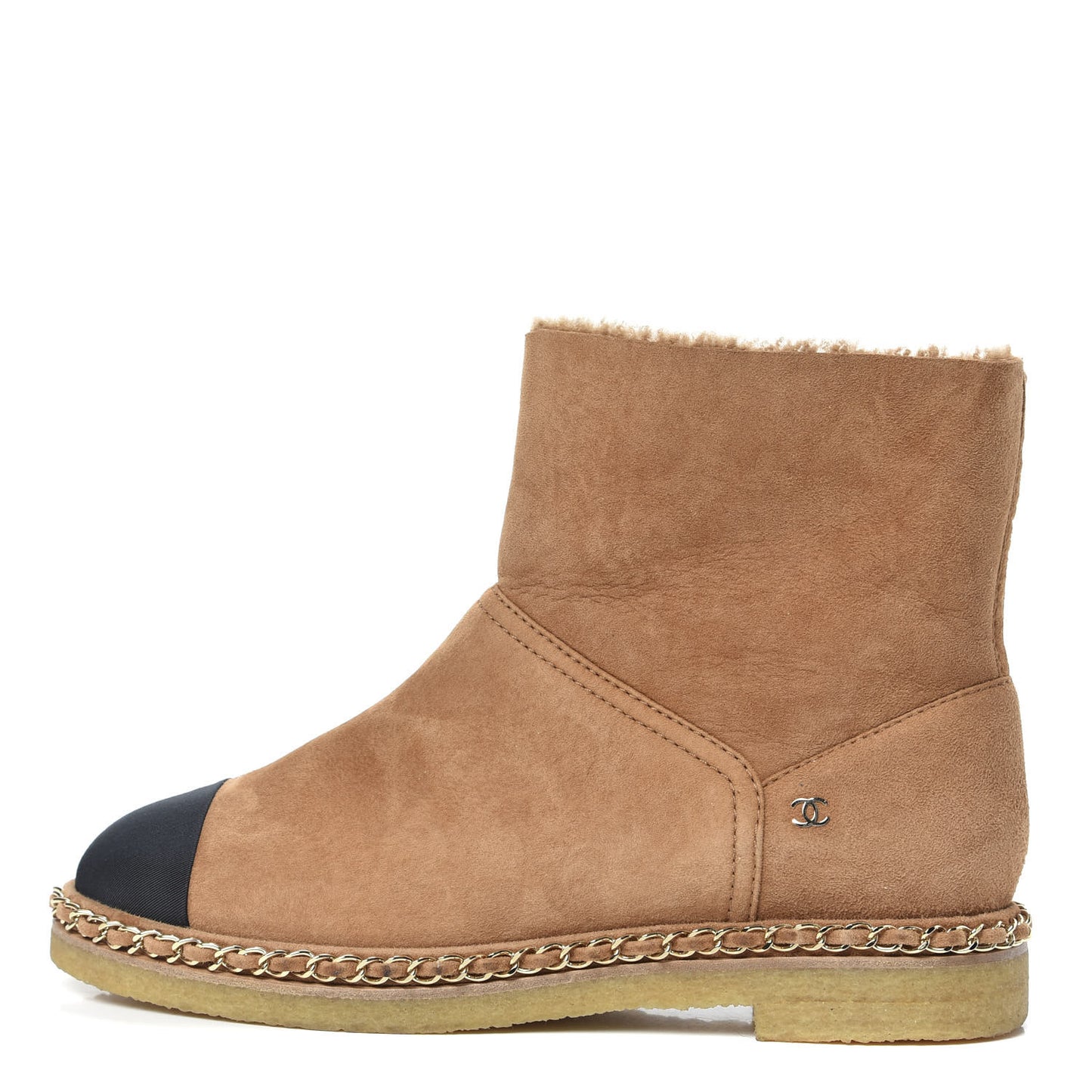 Kid Suede Shearling Womens Cap Toe Chain Short Boots 40 Light Brown Black