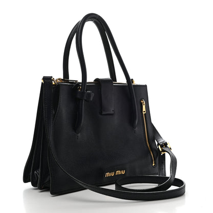 Miu Miu Goatskin Madras Tote Black 4 of 10