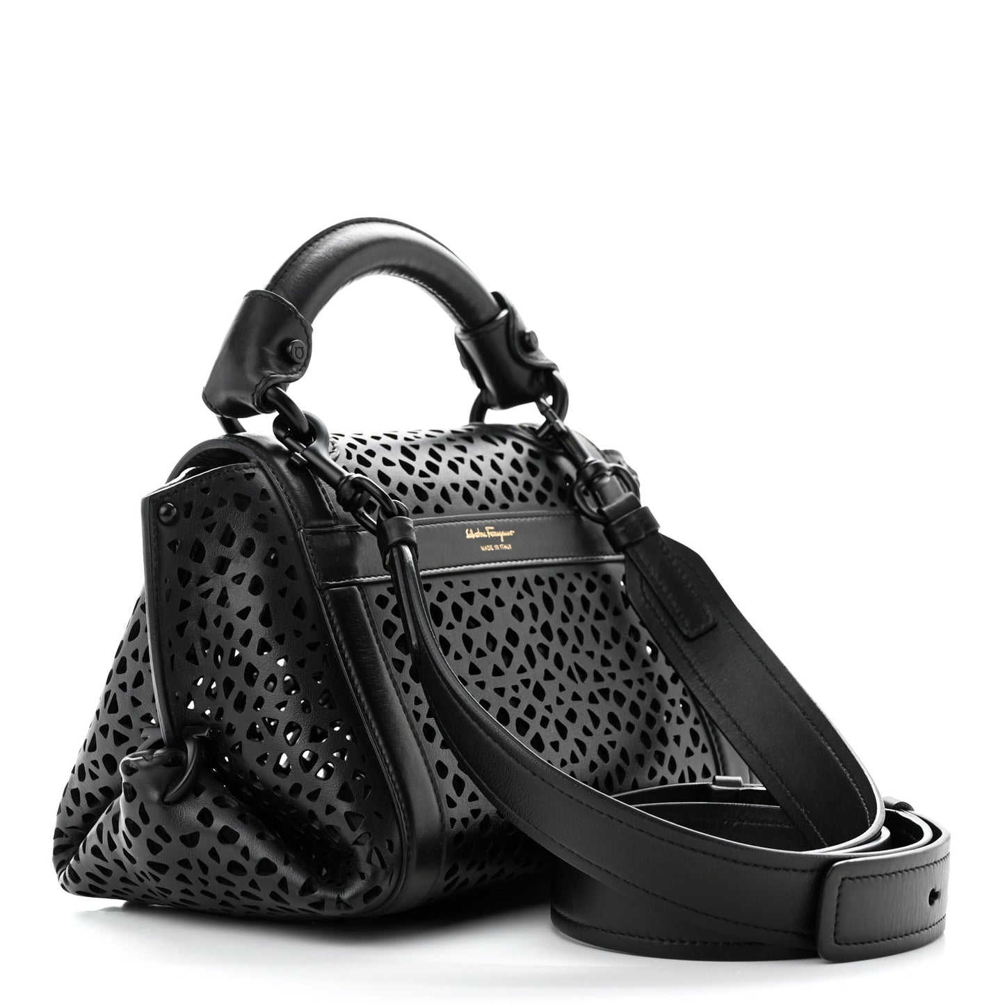 Soft Calfskin Laser Cut Sofia Satchel Black
