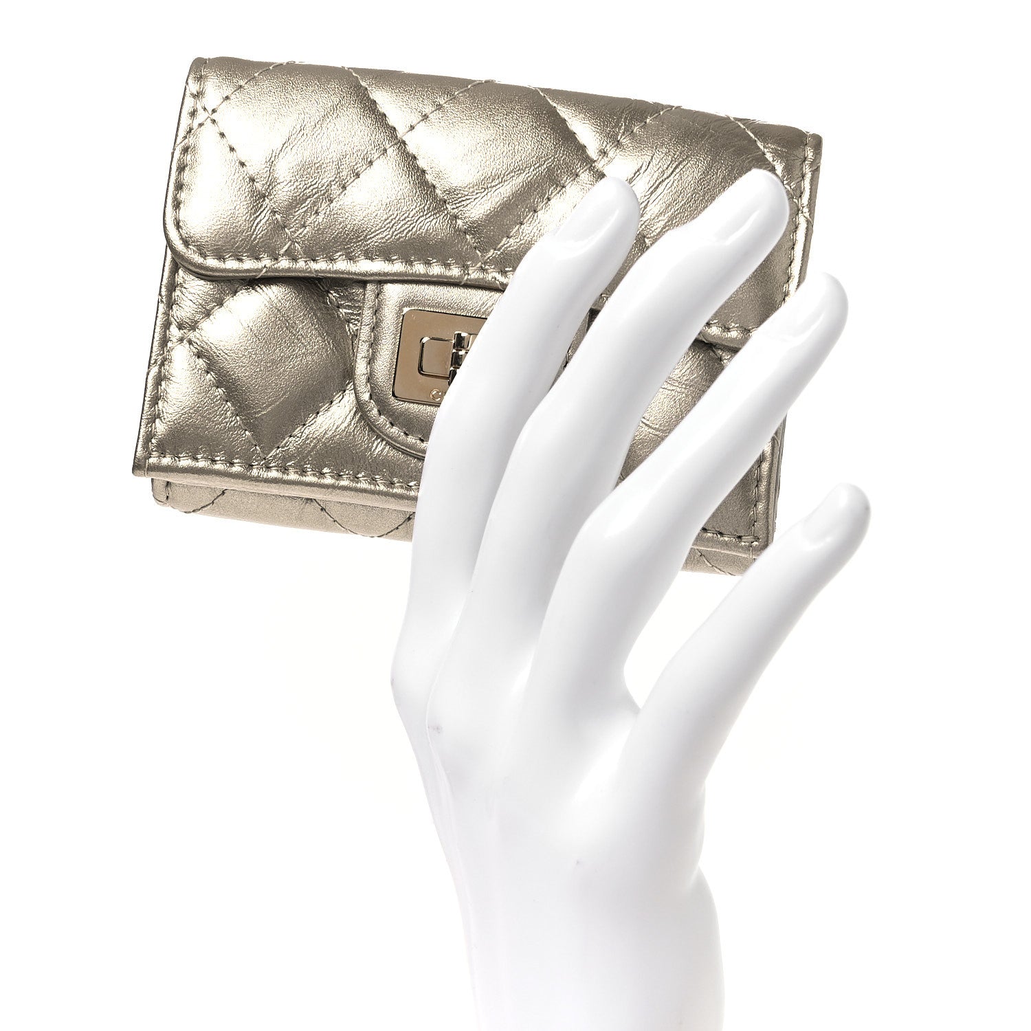 Chanel Metallic Aged Calfskin Quilted Reissue Compact Wallet Gold 2 of 9