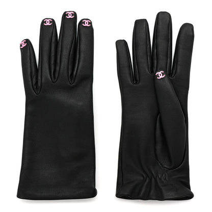 Chanel Lambskin CC Gloves 6.5 Black Pink 1 of 4