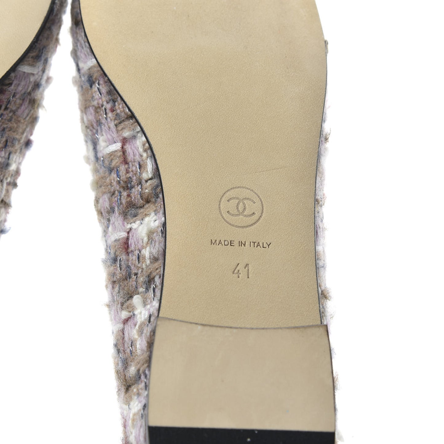 Tweed Cap Toe Ballerina Flats 41 Pink Beige Black