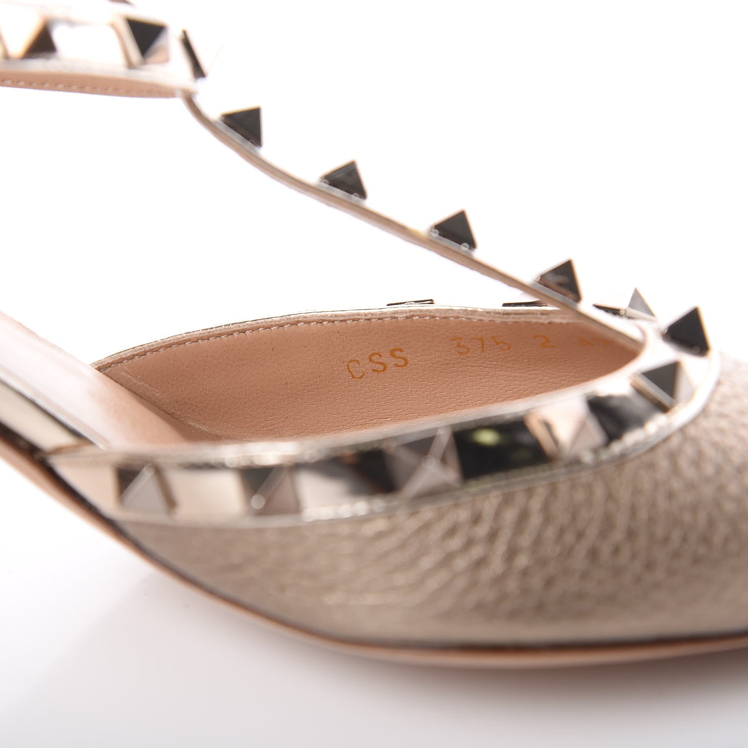 Valentino Garavani Metallic Pebbled Calfskin Patent Rockstud Ankle Strap 65mm Pumps 37.5 Skin 8 of 8
