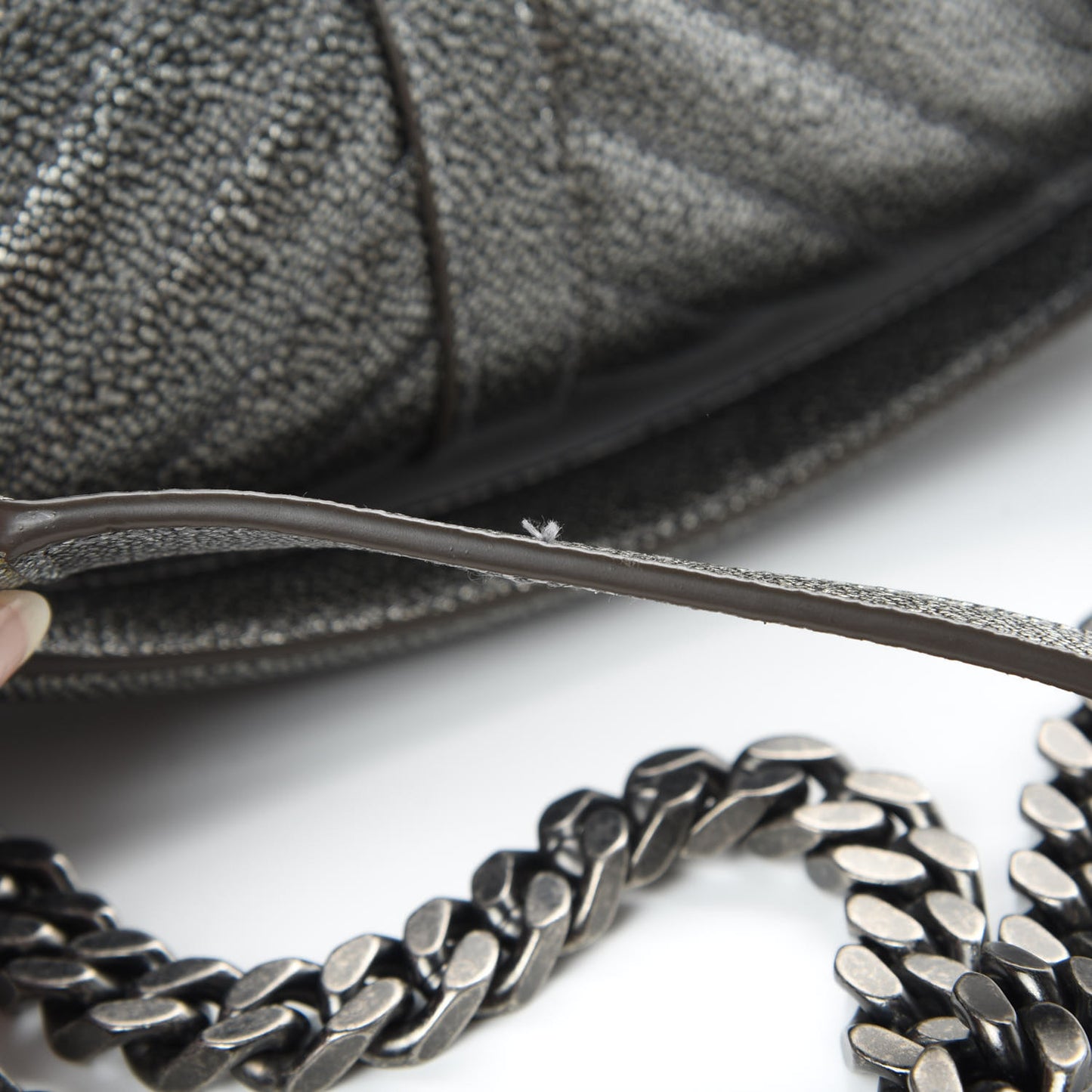 Metallic Grain De Poudre Matelasse Chevron Monogram Medium College Bag Gunmetal